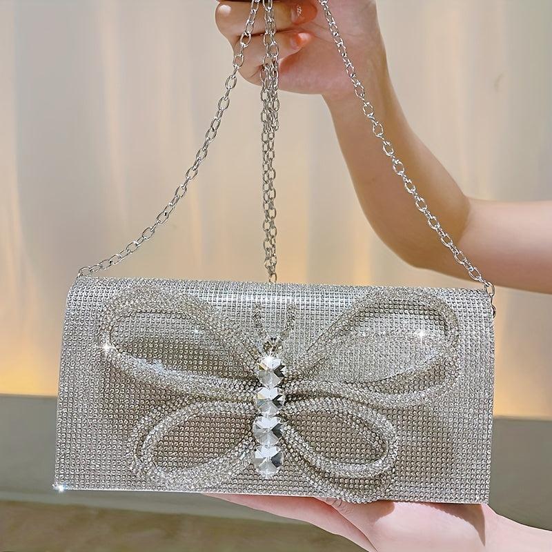 Rhinestone Butterfly Chain Clutch Bag Elegant PU Frame Evening Bag