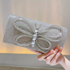Rhinestone Butterfly Chain Clutch Bag Elegant PU Frame Evening Bag