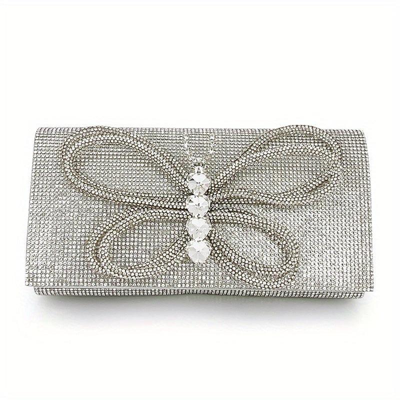 Rhinestone Butterfly Chain Clutch Bag Elegant PU Frame Evening Bag