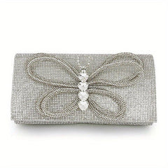 Rhinestone Butterfly Chain Clutch Bag Elegant PU Frame Evening Bag
