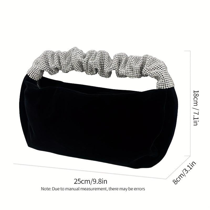 Velvet Evening Bag Rhinestone Ruched Handle Purse Glitter Handbags