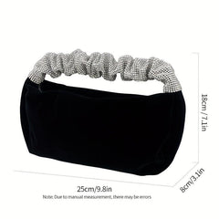 Velvet Evening Bag Rhinestone Ruched Handle Purse Glitter Handbags