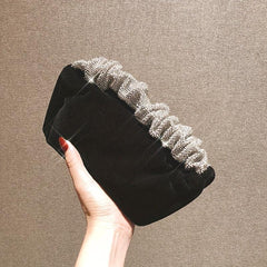 Velvet Evening Bag Rhinestone Ruched Handle Purse Glitter Handbags
