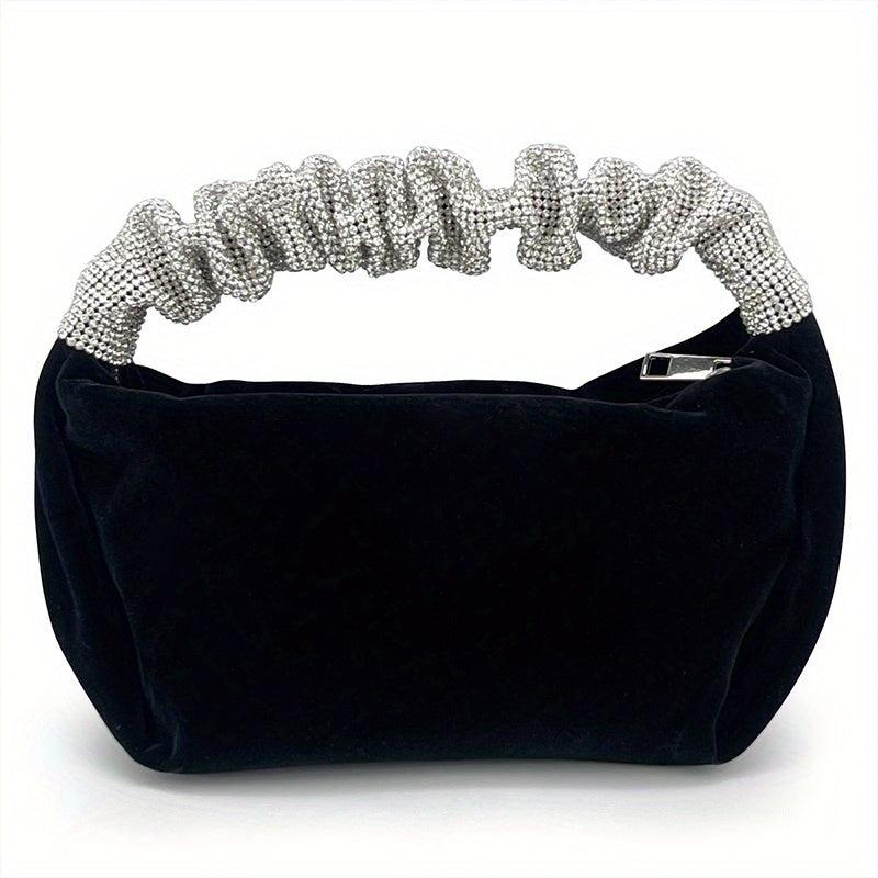 Velvet Evening Bag Rhinestone Ruched Handle Purse Glitter Handbags