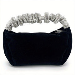 Velvet Evening Bag Rhinestone Ruched Handle Purse Glitter Handbags