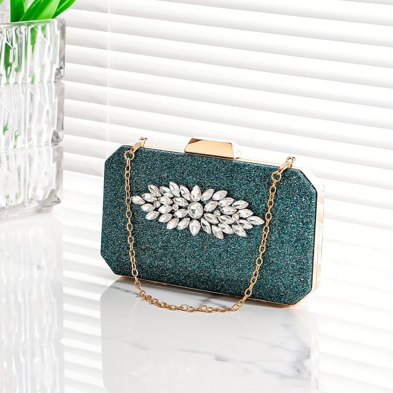 Rhinestone Glitter Chain Clutch Elegant Evening Bag