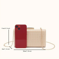 Stone Pattern Metal Chain Clutch Evening Bag