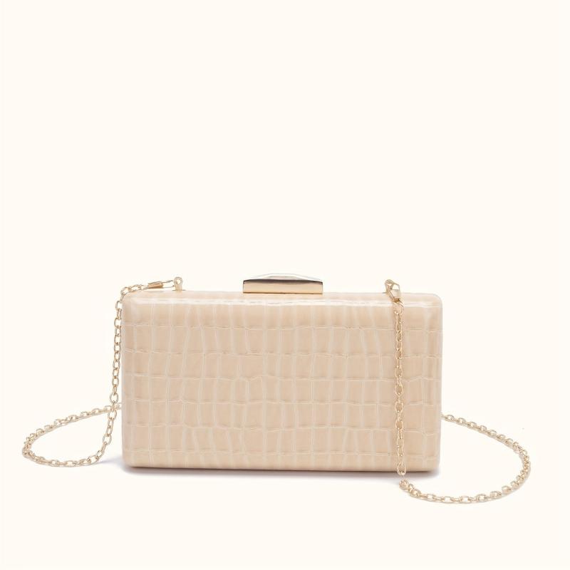 Stone Pattern Metal Chain Clutch Evening Bag