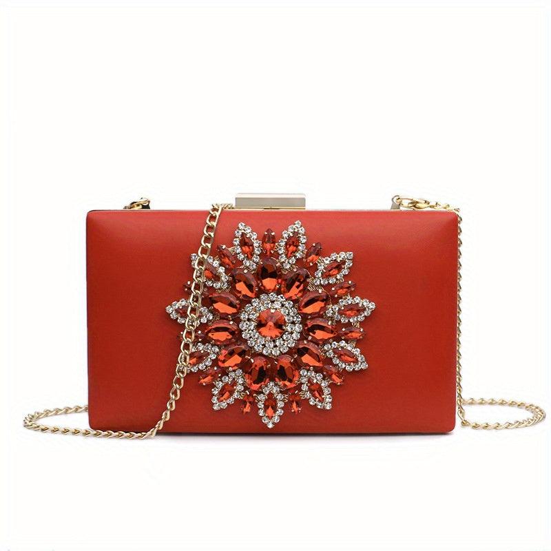 Flower Rhinestone Evening Bag Clutch Purse Wedding Party Handbag