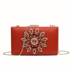 Flower Rhinestone Evening Bag Clutch Purse Wedding Party Handbag