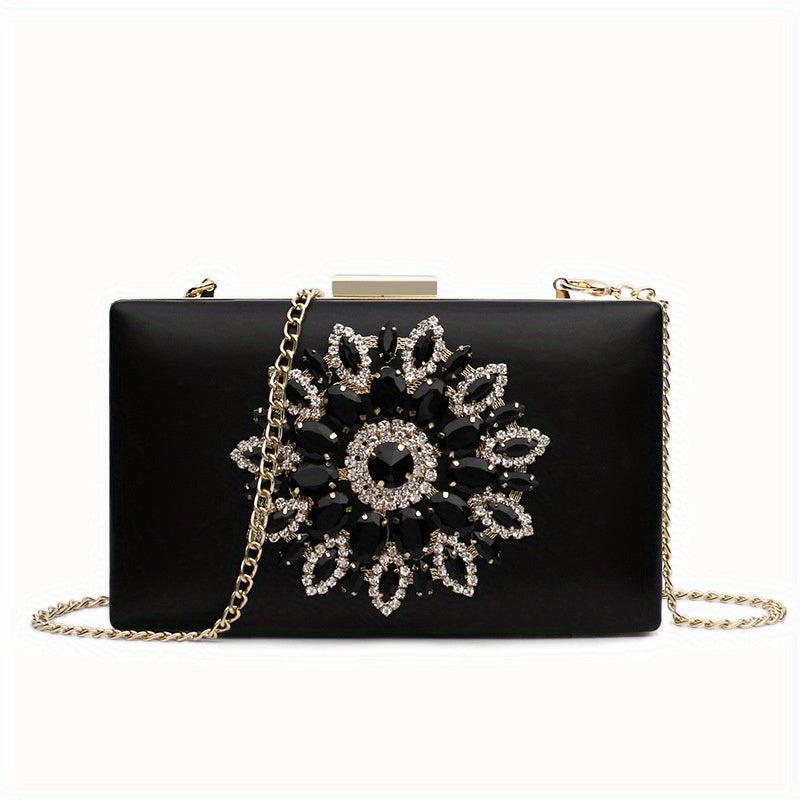 Flower Rhinestone Evening Bag Clutch Purse Wedding Party Handbag