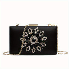 Flower Rhinestone Evening Bag Clutch Purse Wedding Party Handbag