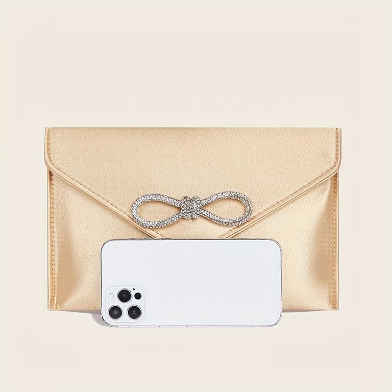 Rhinestone Bowknot Evening Bag Silk Clutch Purse Envelope Handbag