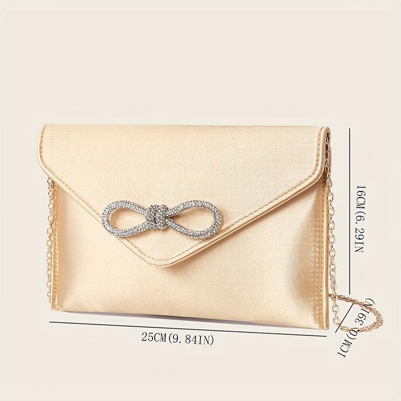 Rhinestone Bowknot Evening Bag Silk Clutch Purse Envelope Handbag