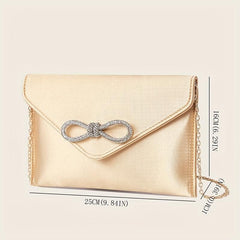 Rhinestone Bowknot Evening Bag Silk Clutch Purse Envelope Handbag