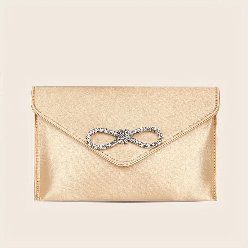 Rhinestone Bowknot Evening Bag Silk Clutch Purse Envelope Handbag
