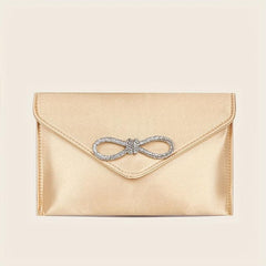 Rhinestone Bowknot Evening Bag Silk Clutch Purse Envelope Handbag