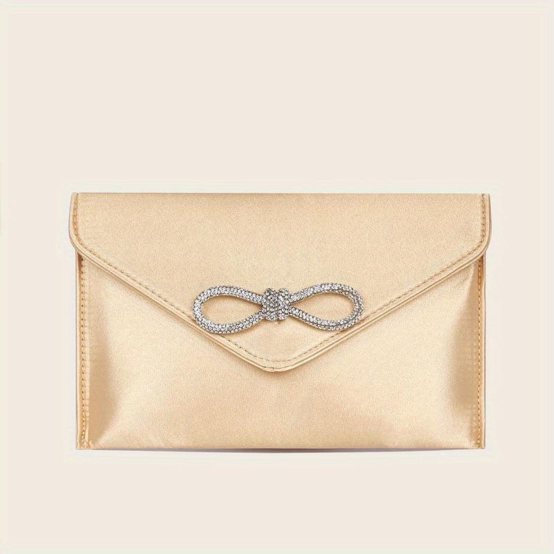 Rhinestone Bowknot Evening Bag Silk Clutch Purse Envelope Handbag