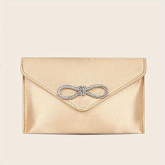 Rhinestone Bowknot Evening Bag Silk Clutch Purse Envelope Handbag