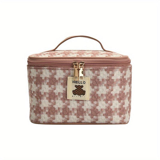 Large Capacity Plaid Toiletry Bag Cosmetic Bag Handbag Travel Storage Bag