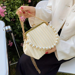 Ruched Evening Satchel Bag with Beaded Strap