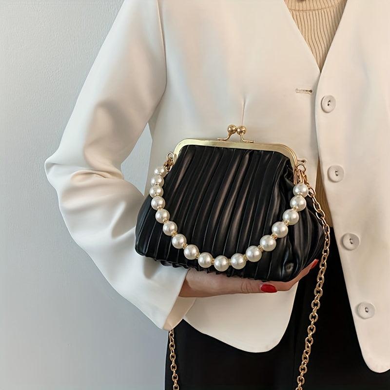 Ruched Evening Satchel Bag with Beaded Strap