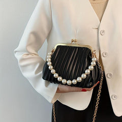 Ruched Evening Satchel Bag with Beaded Strap