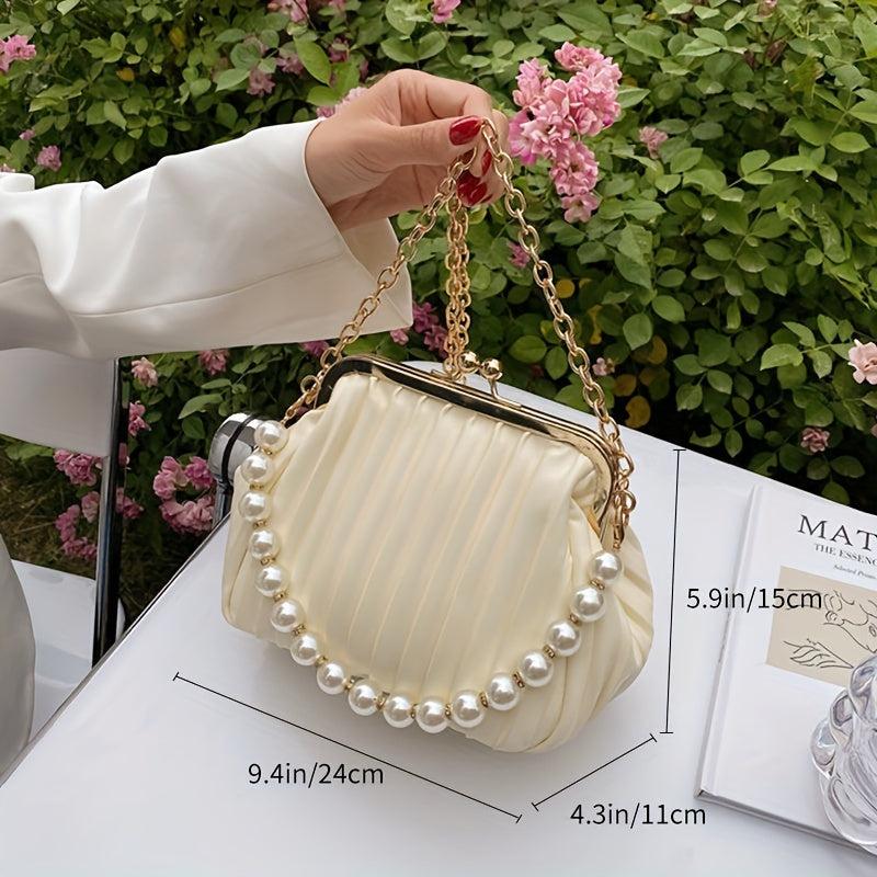 Ruched Evening Satchel Bag with Beaded Strap