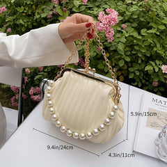 Ruched Evening Satchel Bag with Beaded Strap