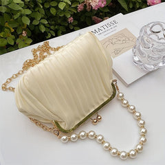 Ruched Evening Satchel Bag with Beaded Strap