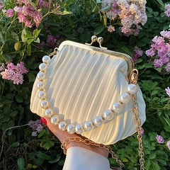 Ruched Evening Satchel Bag with Beaded Strap