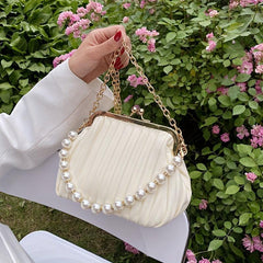 Ruched Evening Satchel Bag with Beaded Strap