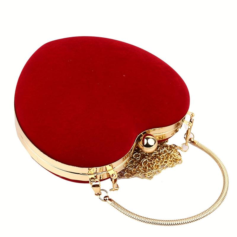 Heart Shape Clutch Purse Velvet Evening Bag For Wedding