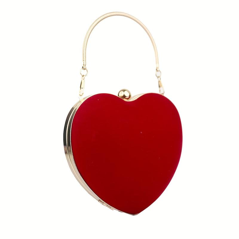 Heart Shape Clutch Purse Velvet Evening Bag For Wedding
