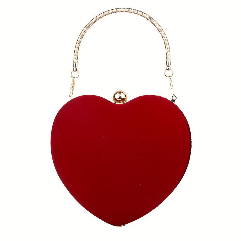 Heart Shape Clutch Purse Velvet Evening Bag For Wedding