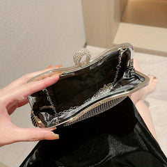 Rhinestone Glitter Chain Clutch Bag Textured PU Frame Elegant Evening Bag