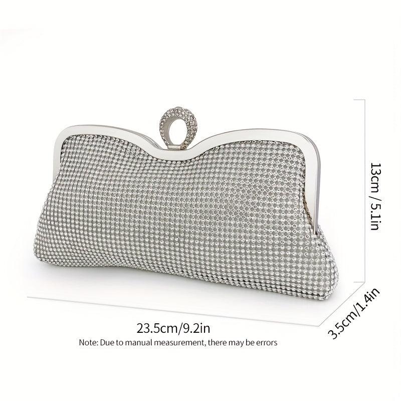 Rhinestone Glitter Chain Clutch Bag Textured PU Frame Elegant Evening Bag
