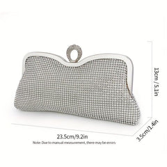 Rhinestone Glitter Chain Clutch Bag Textured PU Frame Elegant Evening Bag