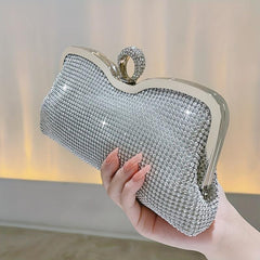 Rhinestone Glitter Chain Clutch Bag Textured PU Frame Elegant Evening Bag
