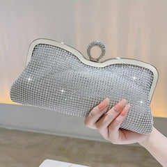 Rhinestone Glitter Chain Clutch Bag Textured PU Frame Elegant Evening Bag