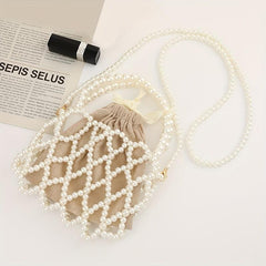 Faux Pearl Clutch Purse Beaded Bridal Evening Bag With Inner Bag