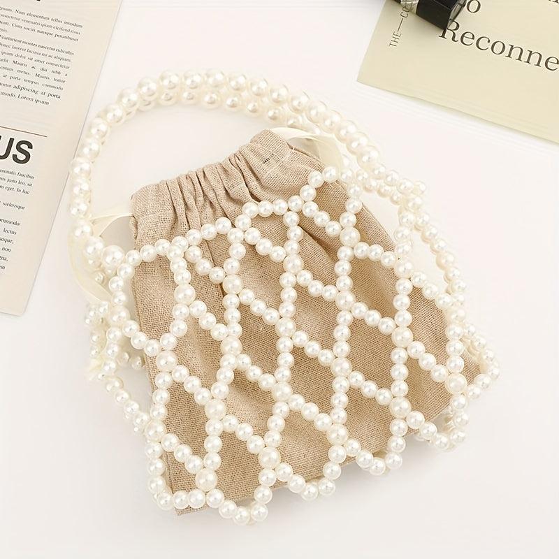 Faux Pearl Clutch Purse Beaded Bridal Evening Bag With Inner Bag