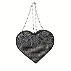 Heart Shaped Rhinestone Evening Bag Chain Crossbody Glitter Love Purse