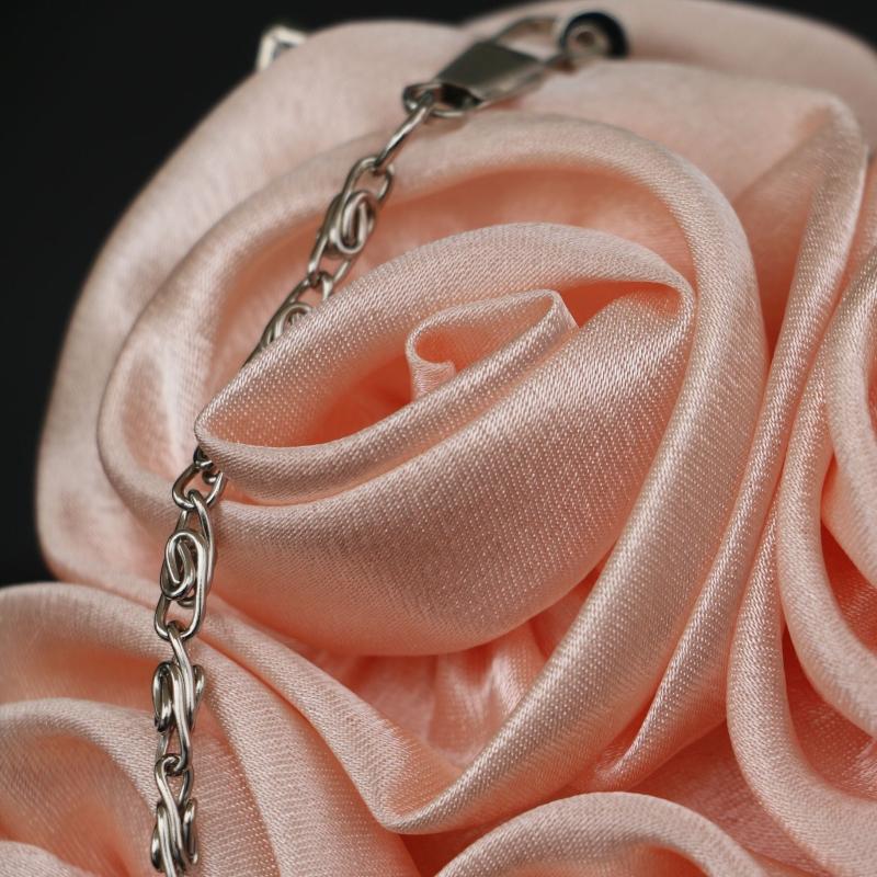 Satin Clutch Bag Elegant Rose Purse Chain Hand Evening Bag
