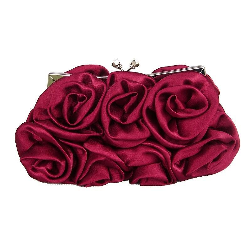 Satin Clutch Bag Elegant Rose Purse Chain Hand Evening Bag