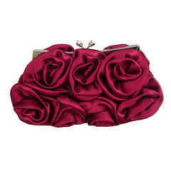 Satin Clutch Bag Elegant Rose Purse Chain Hand Evening Bag