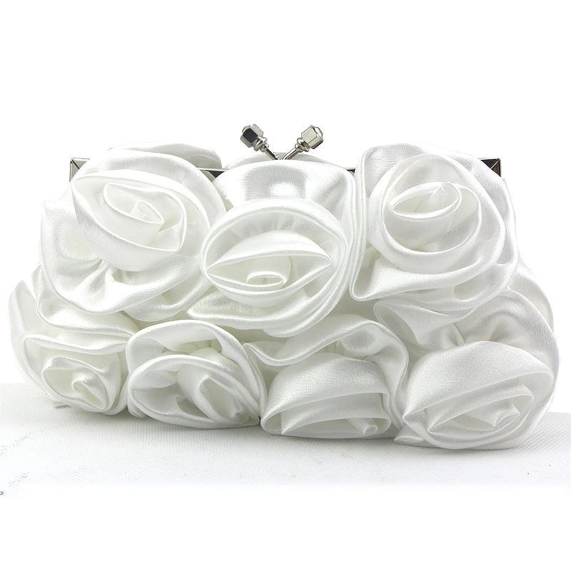 Satin Clutch Bag Elegant Rose Purse Chain Hand Evening Bag