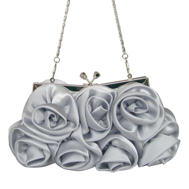 Satin Clutch Bag Elegant Rose Purse Chain Hand Evening Bag