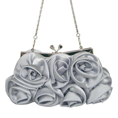 Satin Clutch Bag Elegant Rose Purse Chain Hand Evening Bag