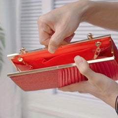 Satin Ruched Evening Bag Glitter Clutch Purse For Banquet Party Prom